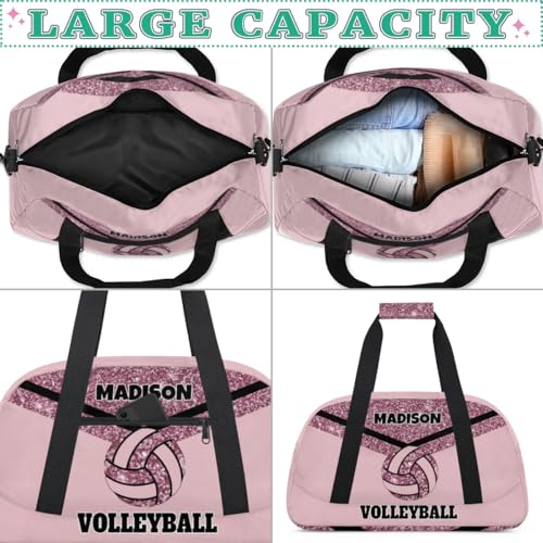Personalized Volleyball Bag Teens, Custom Gym Bag Name Overnight Duffel Bag for Practice Sports Bag, Light Pink Glittering - color: Dark Pink