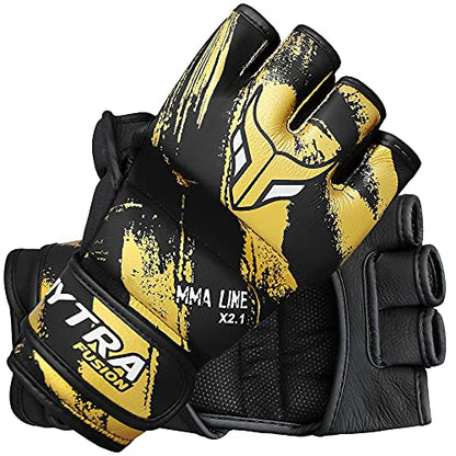 Mytra Fusion MMA Gloves – Grappling Pre-Curved Gloves Real Leather Sparring Gloves for Cage Fighting, Punching, Training, Kickboxing, Muay Thai and Martial Arts - size: X-Large