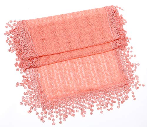 Cindy & Wendy Lightweight Soft Leaf Lace Fringe Scarf Bridal Shawl for Women - color: Peach Pink1