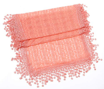 Cindy & Wendy Lightweight Soft Leaf Lace Fringe Scarf Bridal Shawl for Women - color: Peach Pink1