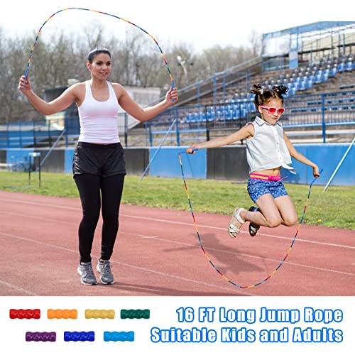 Coolrunner 16 FT Long Jump Rope(2 PACK), Double Dutch Jump Ropes, Soft Beaded Skipping for Kids Adults, Plastic Segmented Long Enough for 4-5 Jumpers - color: Blue2