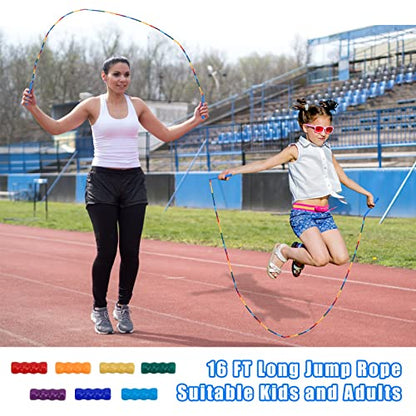 Coolrunner 16 FT Long Jump Rope(2 PACK), Double Dutch Jump Ropes, Soft Beaded Skipping for Kids Adults, Plastic Segmented Long Enough for 4-5 Jumpers - color: Blue2