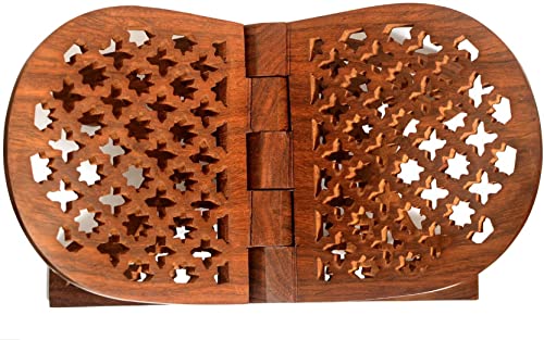 Craftsman 13 Inch Rahel Holy Book Stand for Pooja puja Gita Quran Bible Stand Holder. Folding Religious Rosewood Prayer Wooden Book - color: 2. Brown