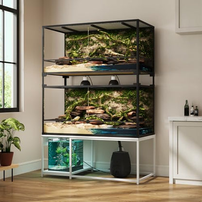 4x2x2 Reptile Enclosure Stand – 48"x24" Tall Reptile Tank Stand for 120 Gallon Aquarium Stand, Bearded Dragon Cage, Snake Enclosure & Stackable Terrarium with LED Light - color: White