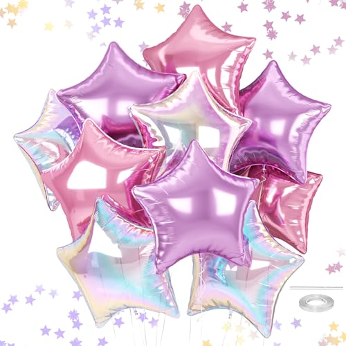Pink and Purple Star Balloons, 18 Inch Iridescent Foil Balloons for Helium - color: Purple Pink