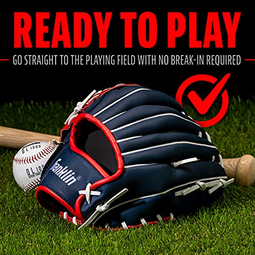 Franklin Sports Field Master Baseball + Softball Glove - Field Master Adult + Youth Baseball + Softball Mitt - Men's + Women's Gloves - color: Red/White/Blue, style: 12" - Trapeze Web