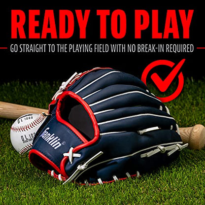 Franklin Sports Field Master Baseball + Softball Glove - Field Master Adult + Youth Baseball + Softball Mitt - Men's + Women's Gloves - color: Red/White/Blue, style: 12" - Trapeze Web