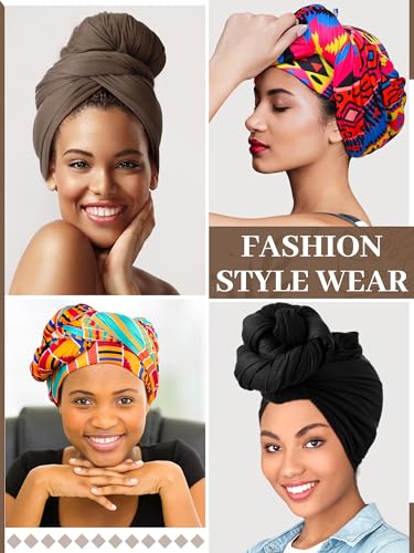 4 Pcs African Scarf for Women Head Wraps for Black Women Stretch Turbans Jersey Hijab Scarf Hair Wraps Lightweight Headbands Cover
