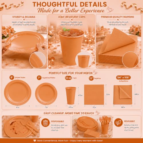 Tinybee 352 Pcs Orange Plastic Plates, Disposable Dinnerware Set for 50 - color: Orange