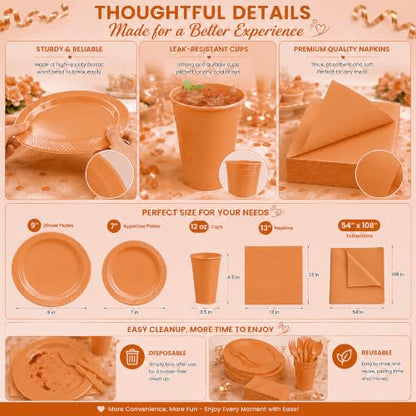 Tinybee 352 Pcs Orange Plastic Plates, Disposable Dinnerware Set for 50 - color: Orange