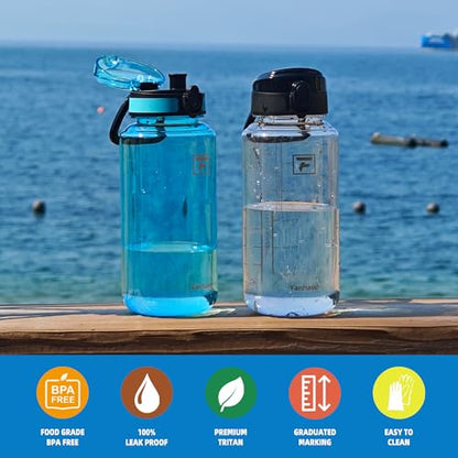 Fanhaw 32 Oz Clear Tritan Water Bottle, BPA-Free & Leak-Proof, Wide Mouth with Anti-dust Chug Lid, Reusable Plastic Bottle for Gym, Travel, School & Office, Back to School Essentials (Black) - color: Black, size: 32 Ounces