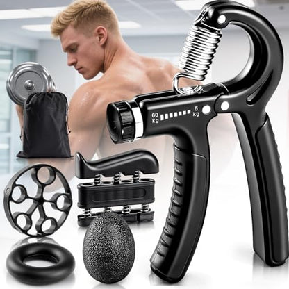 Adjustable Grip Strengthener, 5 Pack Hand Strengthening Devices Kit, Wrist and Forearm Strengtheners for Physical Therapy, Sprain Recovery, Home Gym