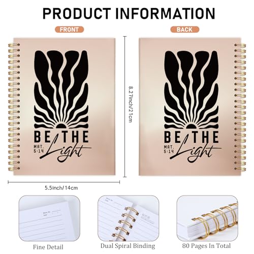 Inspirational Boho Christian Notebook - Religions Gift for Women, Be the Light Bible Verse Jounal, Christian Journaling for Church Notting Stationery Supplies - color: Be the Light