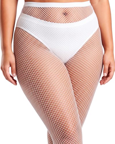 ZINTEDI 2 Pairs Plus Size Black Fishnet Stockings for Women High Waist Fishnet Tights - color: White