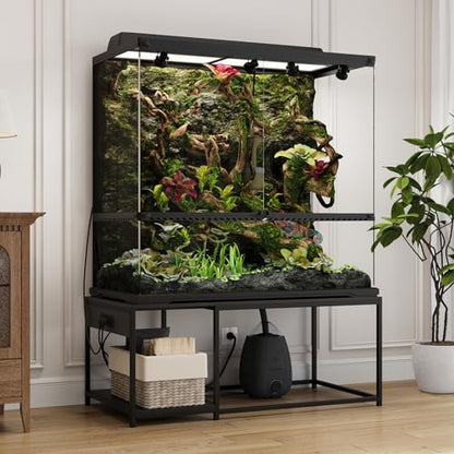 120 Gallon Reptile Tank Stand – 48"x24" Terrarium Stand for Stacked 4x2x2 PVC Tanks, Chameleon Cage, Ball Python Tank, Lizard Tank & Tall Reptile Enclosure with Power Outlets (Only Stand) - color: Black