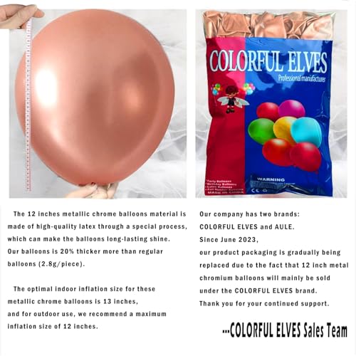 Rose Gold 12 Inch 100 Pcs Latex Metallic Chrome Balloons Helium Shiny Thicken Balloons Party Decorations (Rose Gold) - color: Rose Gold