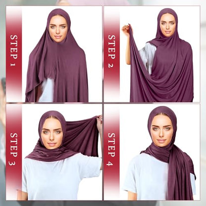 Handepo 2 Pcs Instant Hijab Jersey Hijab for Women Muslim Head Scarf Soft Lightweight Long Stretch Scarf Shawl Wrap - color: Purple, Wine Red