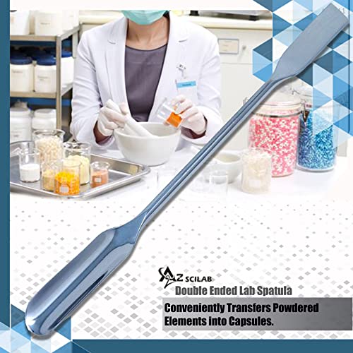 A2Z-DE010 Stainless Steel Double Ended Micro Lab Scoop Spoon Half Rounded & Flat End Spatula Sampler, 6" Length