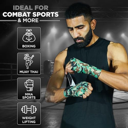 WYOX Boxing Hand Wraps & Gel Knuckle Guards Set for MMA, Muay Thai & Kickboxing - 2 Pair Hand Wraps + 1 Pair Knuckle Guards - Hand Wrist Protection for Men & Women Training - color: Green/Black