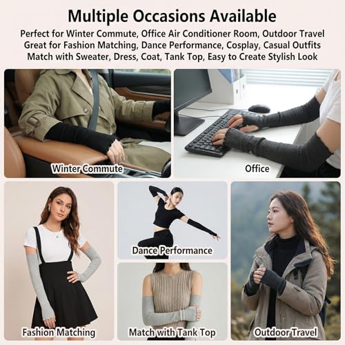 UPSTORE Lotus Leaf Edge Style Fingerless Elastic Stretch Arm Winter Warmer Long Arm Sleeve for Ladies Women Girl