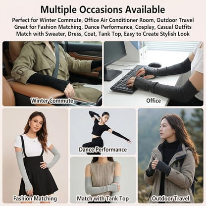UPSTORE Lotus Leaf Edge Style Fingerless Elastic Stretch Arm Winter Warmer Long Arm Sleeve for Ladies Women Girl