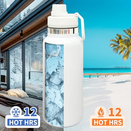 32 oz Insulated Water Bottle with Spout Lid - Double Wall Vacuum Sports Water Bottle - Powder Coated Cup for Gym Camping Hiking(White,1 pack) - color: White