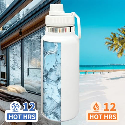 32 oz Insulated Water Bottle with Spout Lid - Double Wall Vacuum Sports Water Bottle - Powder Coated Cup for Gym Camping Hiking(White,1 pack) - color: White