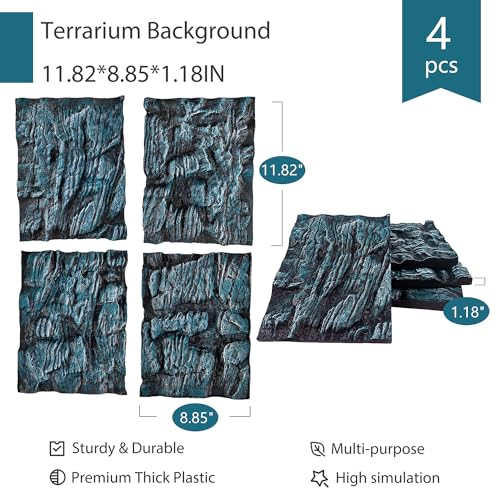 4pcs Rock Terrarium Background,3D Reptile Tank Background Board,Amphibian Stereo Backdrop Wall,Lizard Snake Gecko Spider Chameleon Turtle Fish pet silo Background Decorative Panel - color: Blue-11.8"*8.8"（4pcs）