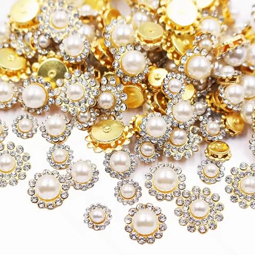 100pcs Sew on Pearls Rhinestones Crystal Gems Glass Sun Flower Jewelry with Gold Claw Mixed 8mm 10mm 12mm 14mm Sewing Flower Claw for Sewing Dress, Clothes, Shoes, Wedding Accessories(19 Pearl) - color: 19 Pearl
