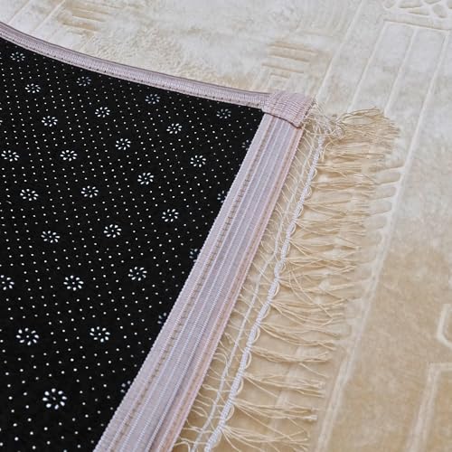 Prayer Rug - Soft Plush Turkish Janamaz Sajada Carpet for Men and Women - Plain Solid Prayer Mat Ramadan Eid Gift - with Prayer Beads - Luxury Floral Stamp, Dark Yellow - color: Dark Yellow