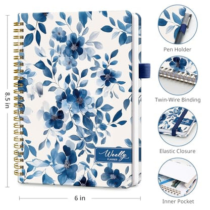 Taja Undated Weekly Planner, Weekly To Do List Notebook with Goal & Habit Tracker Organizer, A5 Weekly Planner Notebook with Spiral Binding, 6.1" x 8.2" - Blue Blossom - color: e.Blue Blossom