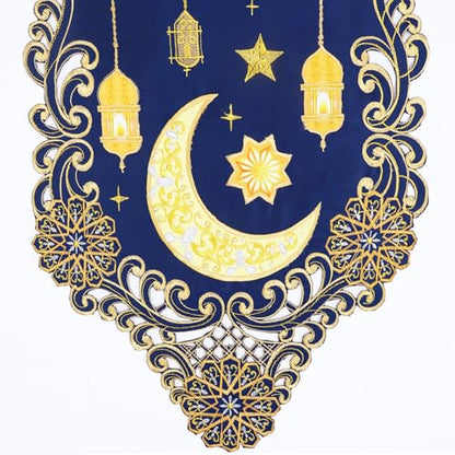 Simhomsen Embroidered Decorative Ramadan Kareem Eid Mubarak Table Runner, Navy Blue and Gold, Ramadan Lantern Design (14 x 54 inches) - size: 14 x 54 inches
