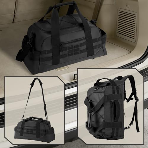 Hannibal Tactical 35L Large Duffle Bag, 3-in-1 Tactical Backpack MOLLE Pack for Sports/Gym/Outdoor, Black - color: Black