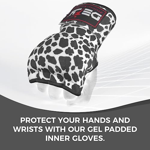 DEFY Padded Inner Gloves Quick 75cm Long Strap – Inner Boxing Gloves Gel Padded Knuckle Protection – Elasticated Boxing Hand Wraps for MMA Muay Thai Kickboxing Martial Arts Pair - color: Leopard Spots, size: Small