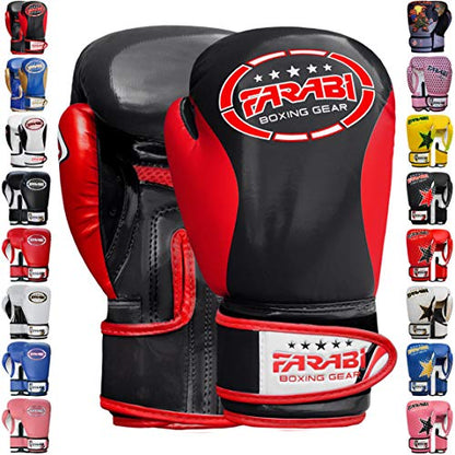 Farabi Boxing Gloves Kids Junior Muay Thai Kick Boxing Training MMA Punching Bag - color: Black Red, size: 4OZ