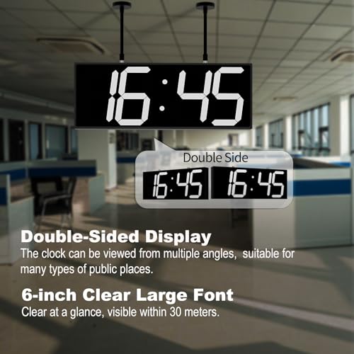 CHKOSDA Digital Wall Clock with Double Sided Display, Large Digital Clock with Timer,Alarm,Temperature and Date,Two Faced Hanging Digital Clock Large Display for Multiple Public Places(White) - color: White