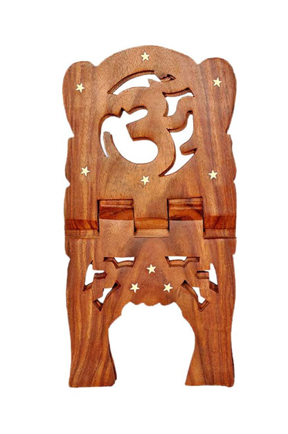 Sheesham Wooden Hand Carved Holy Book Stand for Quran, Bible, Bhagwat, Gita, Ramayana & Guru Granth Sahib for Reading OM Rehal Stand (13x6.5x1)inches OM05