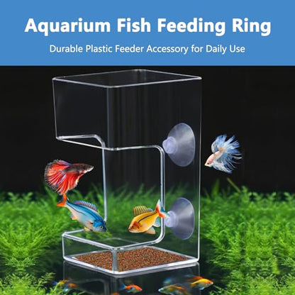 Square Fish Feeder Box No Mess Aquarium Food Catcher Tank Accessories Feeding Tube Holder for Betta Fish Blood Worm Food Box for Turtle Tank and Aquarium Feeding Control