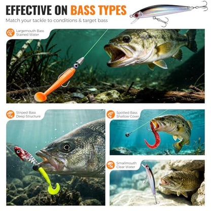 PLUSINNO Bass Fishing Lures Tackle Box Gear Kit with Tackle Included | Waterproof, Compact & Customizable, Bass Trout Fishing Gear Kit, Freshwater Topwater, 16 Rigs, Fishing Gifts for Men Starter - color: Orange 307 PCS Bass Box