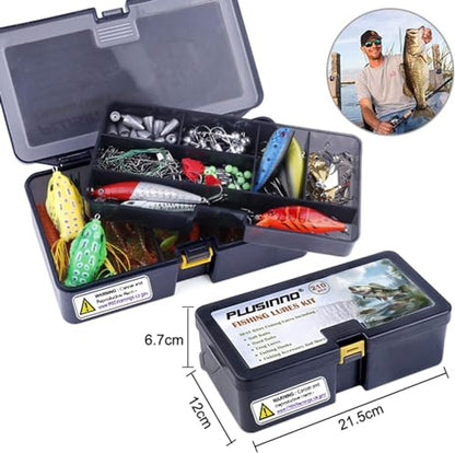 PLUSINNO Fishing Lures Fishing Tackle Box Fishing Gifts for Men, Bass, Trout Fishing Accessories Kit for Saltwater & Freshwater Fishing Gear Including Topwater Lures, Hooks, Spinnerbaits - color: 210pcs tackle box