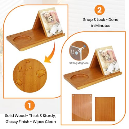 Wooden Triangle Book Stand with Cup Holder 4"x6" Acrylic Picture Frame for Family Frame - Multifunctional Reading Valet Book Rest for Desk, Birthday&Mothers Day Gift for Reader and Book Lovers - style: Acrylic Picture Frame