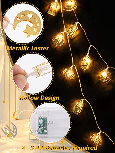 Ramadan Eid String Light - 9.8 ft 20 LEDs Mubarak String Light, Muslim String Decor with Moon Star Kerosene Lantern Palace Ornaments for Islamic Indoor Outdoor Home Garden Party Supplies - White Bulb - style: Lantern & Palace