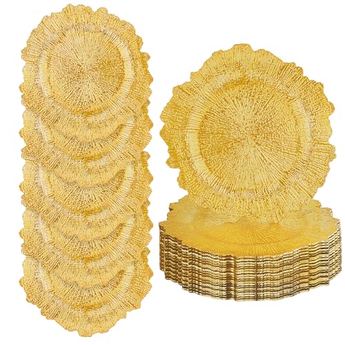 25PCS Gold Charger Plates Bulk- 13in Reusable Plastic Chargers - color: 25 Gold