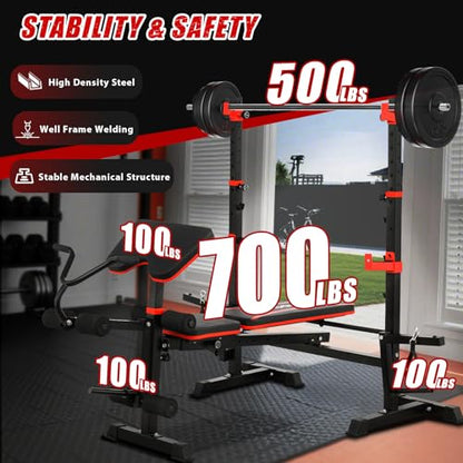 MAIDOMA Foldable 1500LBS Capacity 8 IN 1 Weight Bench Set with Leg Extension/Squat Rack/Preacher Curl, Adjustable Bench Press for Home Gym Full Body Workout (US Stock) - color: 블랙 레드.