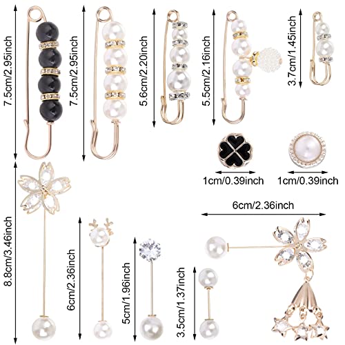 12 Pieces Pearl Scarf Brooch Pin Assorted Muslim Scarf Hijab Clips Small Brooch Set Metal Clips for Headscarf Shawl Muslim Women Scarves Hijab Safety Shawl Brooch Pins for Women Men