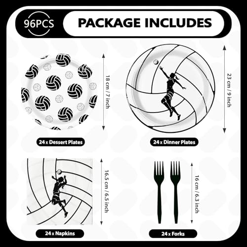 Grencian 96Pcs Volleyball Party Decorations Volleyball Paper Plates and Napkins Sports Theme Disposable Tableware for Girls Birthday Party Supplies Serves 24 - style: Volleyball Party