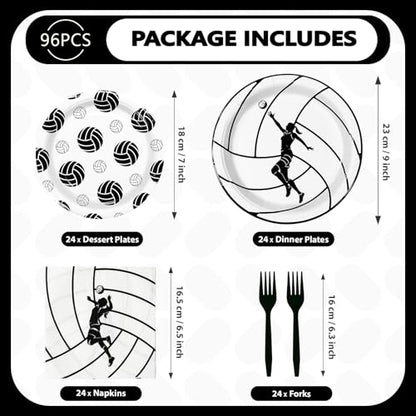 Grencian 96Pcs Volleyball Party Decorations Volleyball Paper Plates and Napkins Sports Theme Disposable Tableware for Girls Birthday Party Supplies Serves 24 - style: Volleyball Party