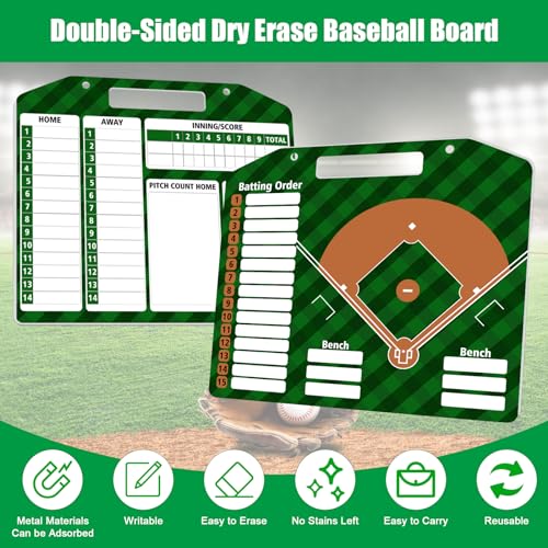 Magnetic Baseball Lineup Board, Anglecai Baseball Dry Erase Coaching Board | Baseball Coach Clipboard for Softball Dugout Board with 30 Lineup Card/ 10 Magnet/2 Marker/2 Hook - color: Green