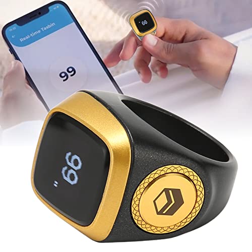 Finger Smart Tally Counter Ring, 20mm Muslim Digital Azan Alarm Clock(Black), Resettable Smart Counter Digital Counter & Vibration Reminder with Mini LCD Screen ﻿
