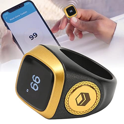 Finger Smart Tally Counter Ring, 20mm Muslim Digital Azan Alarm Clock(Black), Resettable Smart Counter Digital Counter & Vibration Reminder with Mini LCD Screen ﻿